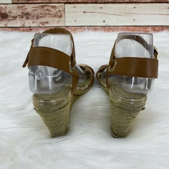 Sperry Women's Open Toe Espadrille Rope Wedge Sandals Size 8.5 Brown Tan Leather - Picture 5 of 8